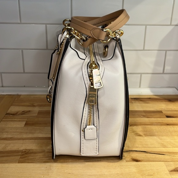 Coach Dreamer 36 Handbag Colorblock Snakeskin Detail Purse Smooth Leather - Picture 4 of 14